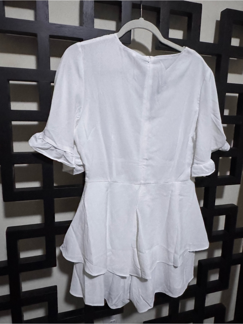 White Lace Trim V-Neck Peplum Romper - Picture 2 of 2